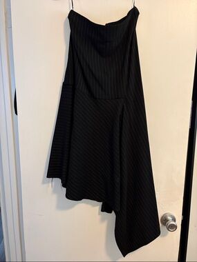 Balenciaga Black Pinstripe Asymmetrical Midi Skirt